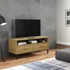 Image de vidaXL Meuble TV avec pieds en métal Marron Bois de pin massif OSLO351024