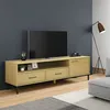 Image de vidaXL Meuble TV avec pieds en métal Marron Bois de pin massif OSLO351027