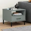Image de vidaXL Nachtkastje met metalen poten OSLO massief grenenhout grijs351031