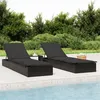 Image de Chaise longue 1 pc avec coussin noir 201x55x62cm résine tressée