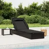 Image de vidaXL Transat avec toit pliable noir 213x63x97 cm résine tressée, chaise longue, chaise longue d'extérieur, lit de salon, 319640