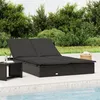 Image de Chaise longue à 2 places avec coussins noir résine tressée