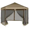 Image de vidaXL Partytent met wanden zeshoekig 3,6x3,1 m taupe 220 g/m²362013