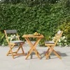 Image de Ensemble de bistro pliable 3 pcs avec coussins Acacia solide