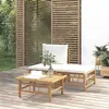 Image de vidaXL Salon de jardin 3 pcs avec coussins blanc crème bambou