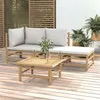 Image de Salon de jardin 4 pcs avec coussins gris clair bambou