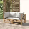 Image de vidaXL Canapés d'angle de jardin avec coussins gris clair 2 pcs bambou 3155086