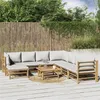 Image de vidaXL Salon de jardin 9 pcs avec coussins gris clair bambou, ensemble de salon, ensemble de salon extérieur, 3155100