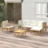Image de vidaXL Salon de jardin 6 pcs avec coussins blanc crème bambou 3155179