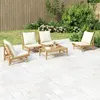 Image de vidaXL Salon de jardin 5 pcs avec coussins blanc crème bambou 3156487