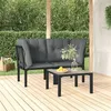 Image de vidaXL Salon de Jardin 3 pcs, Ensemble de Meubles de Terrasse, Mobilier d'Extérieur, Chaise de Patio, Moderne, Noir et Gris 3187730