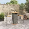 Image de vidaXL Ensemble de bar jardin 3 pcs gris poly rotin/bois massif acacia, ensemble de table de bar, ensemble de pub, ensemble de meubles