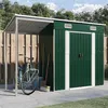 Image de vidaXL Abri de jardin avec toit prolongé vert 277x107x181 cm acier, rangement de jardin, abri à outils de jardin 364524