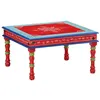 Image de Table basse rouge bois de manguier massif peint à la main