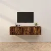 Image de vidaXL Meubles TV Muraux 2 pcs, Armoires de Télévision avec Porte, Armoires Suspendues, Meubles de Rangement Salon Salle de Séjour, Moderne, Chêne Fumé