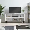 Image de vidaXL Meuble TV, Armoire de Télévision avec 6 Compartiments et Pieds, Meuble Télé avec Rangement Salon Salle de Séjour, Blanc Bois d'Ingénierie