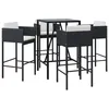 Image de Ensemble de bar de jardin vidaXL 5 pièces avec coussins noir poly rotin