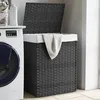 Image de vidaXL Panier à linge avec couvercle gris 46x33x60 cm résine tressée 372031
