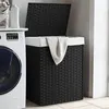 Image de vidaXL Panier à linge avec couvercle noir 46x33x60 cm résine tressée 372032