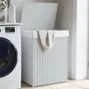 Image de vidaXL Panier à linge avec couvercle blanc 46x33x60 cm résine tressée 372033