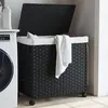 Image de vidaXL Panier à linge avec roulettes noir 60x35x60,5 cm résine tressée 372042