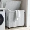 Image de Panier à linge avec roulettes blanc 60x35x60,5cm résine tressée