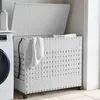 Image de vidaXL Panier à linge avec roulettes blanc 66x35x60 cm résine tressée 372048