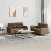 Image de Ensemble de canapés 2 pcs avec coussins Marron Tissu