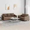 Image de Ensemble de canapés 2 pcs avec coussins Marron Tissu