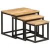 Image de Tables basses gigognes 3 pcs bois massif de manguier et fer