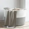 Image de vidaXL Wasmand à  55x36 cm katoen grijs en wit358470