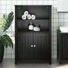 Image de vidaXL Armoire de Salle de Bain, Placard avec 4 Étagères et 2 Portes, Meuble de Rangement, Organisateur de Toilette, Moderne,Noir Bois de Pin Massif