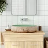 Image de vidaXL Opzetwasbak ovaal 59x40x15 cm keramiek groen en bruin155077