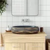 Image de vidaXL Vasque à Poser, Évier de Salle de Bain avec Trou de Vidange, Lavabo avec Motifs Toilette Salle d'Eau, Marron et Bleu Ovale 59x40x15 cm Céramique 155087