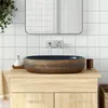 Image de vidaXL Vasque à Poser, Évier de Salle de Bain avec Trou de Vidange, Lavabo avec Motifs Toilette Salle d'Eau, Marron et Bleu 155100