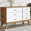 Image de Armoire à tiroirs OLDEN blanc et marron bois de pin solide