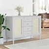 Image de Buffet SENJA aspect rotin blanc 112x40x80cm bois massif de pin
