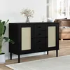 Image de vidaXL Buffet Aspect de Rotin, Armoire avec 4 Tiroirs et 4 Compartiments, Meuble de Rangement, Organisateur de Salon, Moderne, Noir Bois Massif de Pin 358027