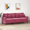 Image de vidaXL Canapé à 3 places Rouge bordeaux 180 cm Velours