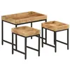 Image de Tables basses gigognes 3pcs bois de manguier massif brut et fer