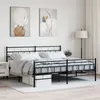 Image de vidaXL Cadre de Lit avec Tête de Lit et Pied de Lit, Lit Double avec Sommier à Lattes, Lit Adulte avec Rangement Chambre, Moderne, Noir 200x200 cm Métal