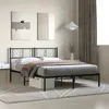 Image de vidaXL Cadre de Lit avec Tête de Lit, Lit de Double avec Sommier à Lattes, Lit Adulte avec Rangement Chambre, Moderne, Noir 150x200 cm Métal