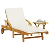 Image de vidaXL Chaise longue avec coussin et table bois d'acacia massif, lit de bronzage, chaise longue d'extérieur, lit de jour 3206362