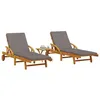 Image de vidaXL Chaises longues lot de 2 avec table bois massif d'acacia, lit de bronzage, chaise longue d'extérieur, lit de jour 3206368