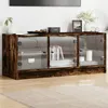 Image de Meuble TV avec portes en verre chêne fumé 102x37x42 cm