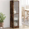 Image de vidaXL Hoge kast met glazen deuren 35x37x142 cm gerookt eikenkleurig836438