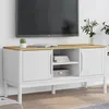 Image de vidaXL Meuble TV FLORO blanc 114x43x55 cm bois massif de pin, banc TV, meuble hifi, centre de divertissement, buffet TV, 374015