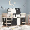 Image de vidaXL Lit Mezzanine Enfants et Tunnel, Lit Surélevé pour Enfants avec Échelle, Meuble de Rangement Chambre, Moderne, Blanc Noir 90x190 cm Pin Massif 3207000