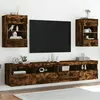 Image de vidaXL Meubles TV Muraux et Lumières LED 2pcs, Armoires de Télévision Suspendues avec Étagère, Meubles Télé Flottants Salon, Moderne, Chêne Fumé