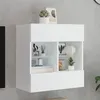 Image de vidaXL Meuble TV avec Lumières LED, Armoire de Télévision Murale avec Étagères, Meuble Télé Suspendu Salon, Moderne, Blanc 837092